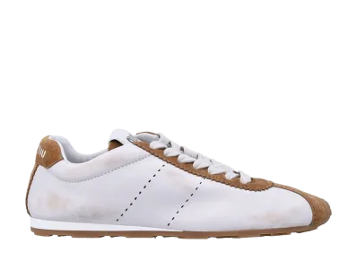 MIU MIU Women's Two-Tone Nappa Leather And Suede Sneakers "White"