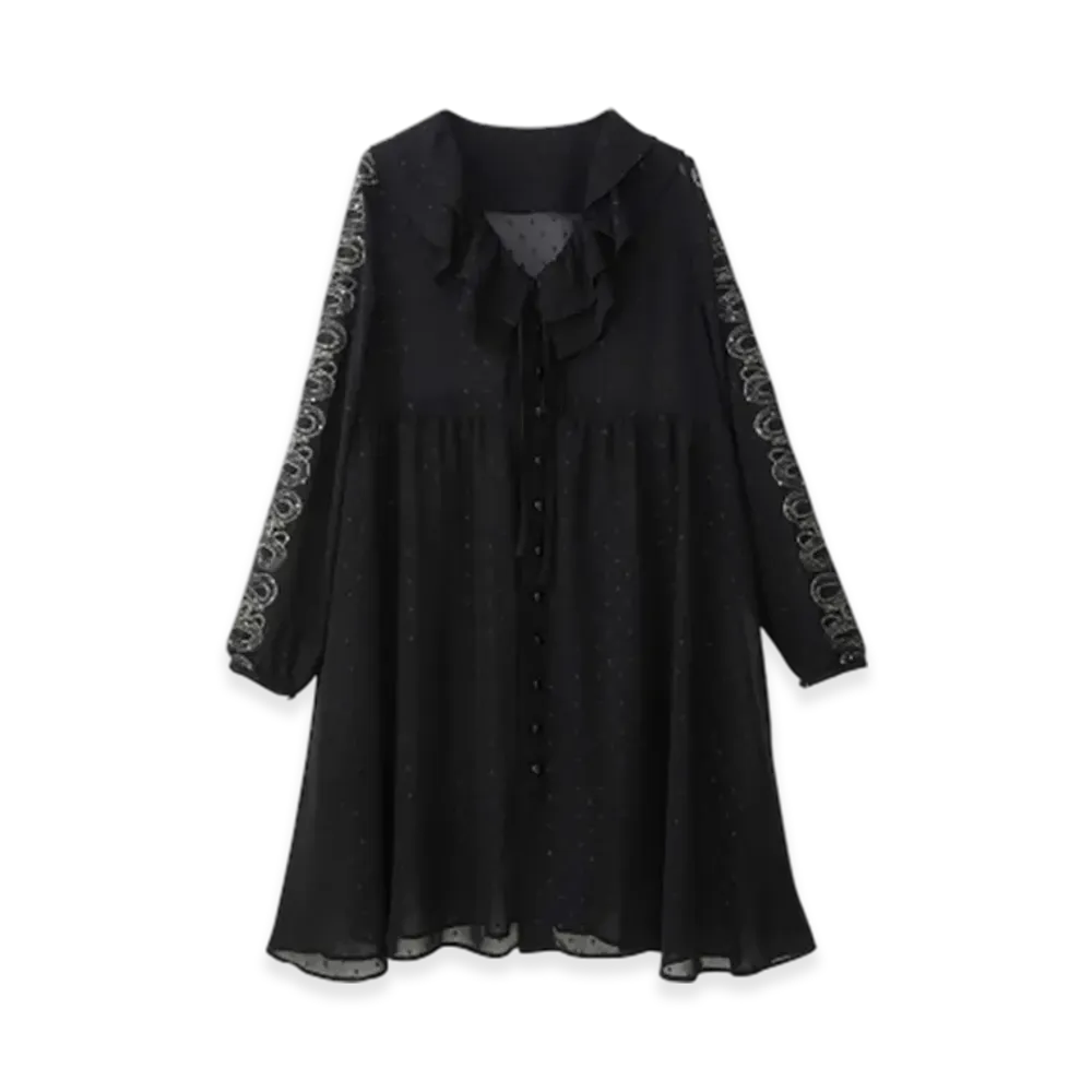 HYSTERIC GLAMOUR Snake Loop Embroidered Ruffle Dress "Black"