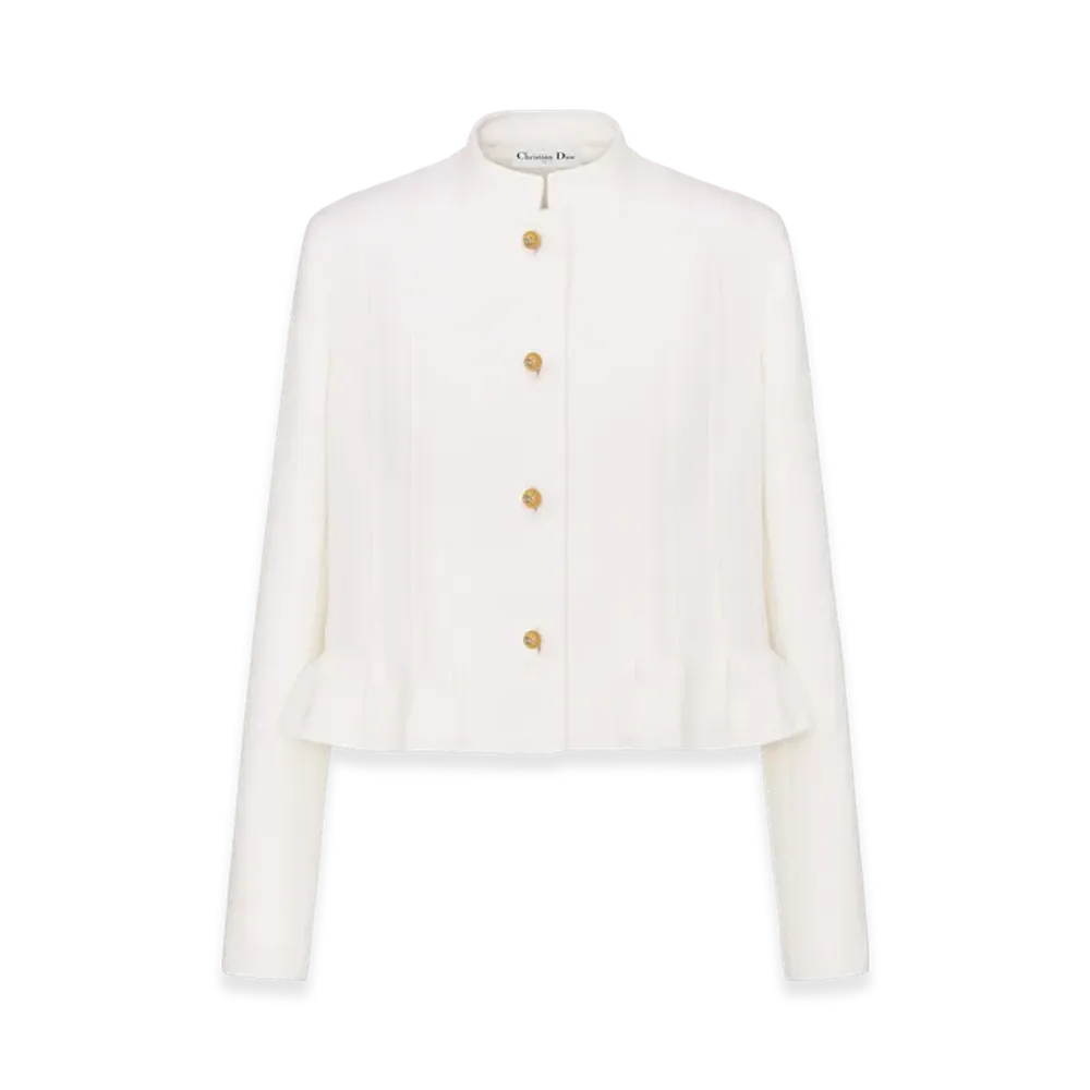 Dior Women's Virgin Wool and Cotton Boucle Blend Peplum Jacket "Ecru"