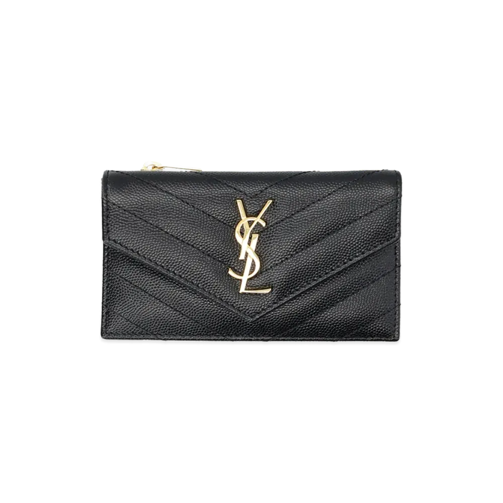 Saint Laurent Women's Card Holder "Fragments Cassandre" "Black"