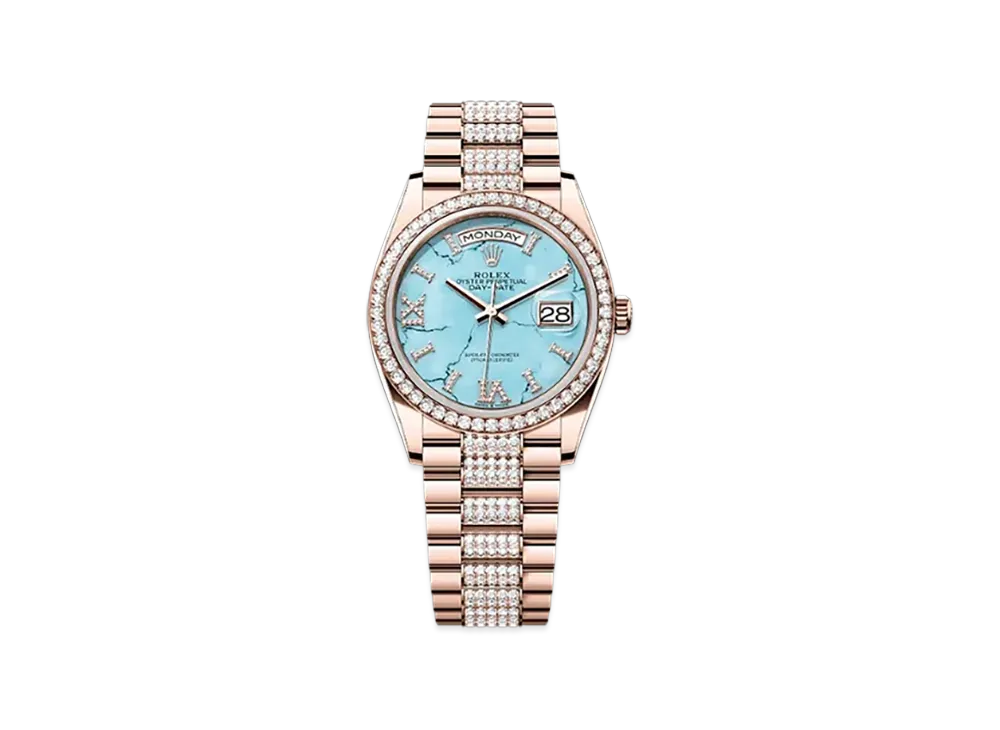 ROLEX Day-Date 36mm Everose Gold Diamond 128345RBR "Turquoise"