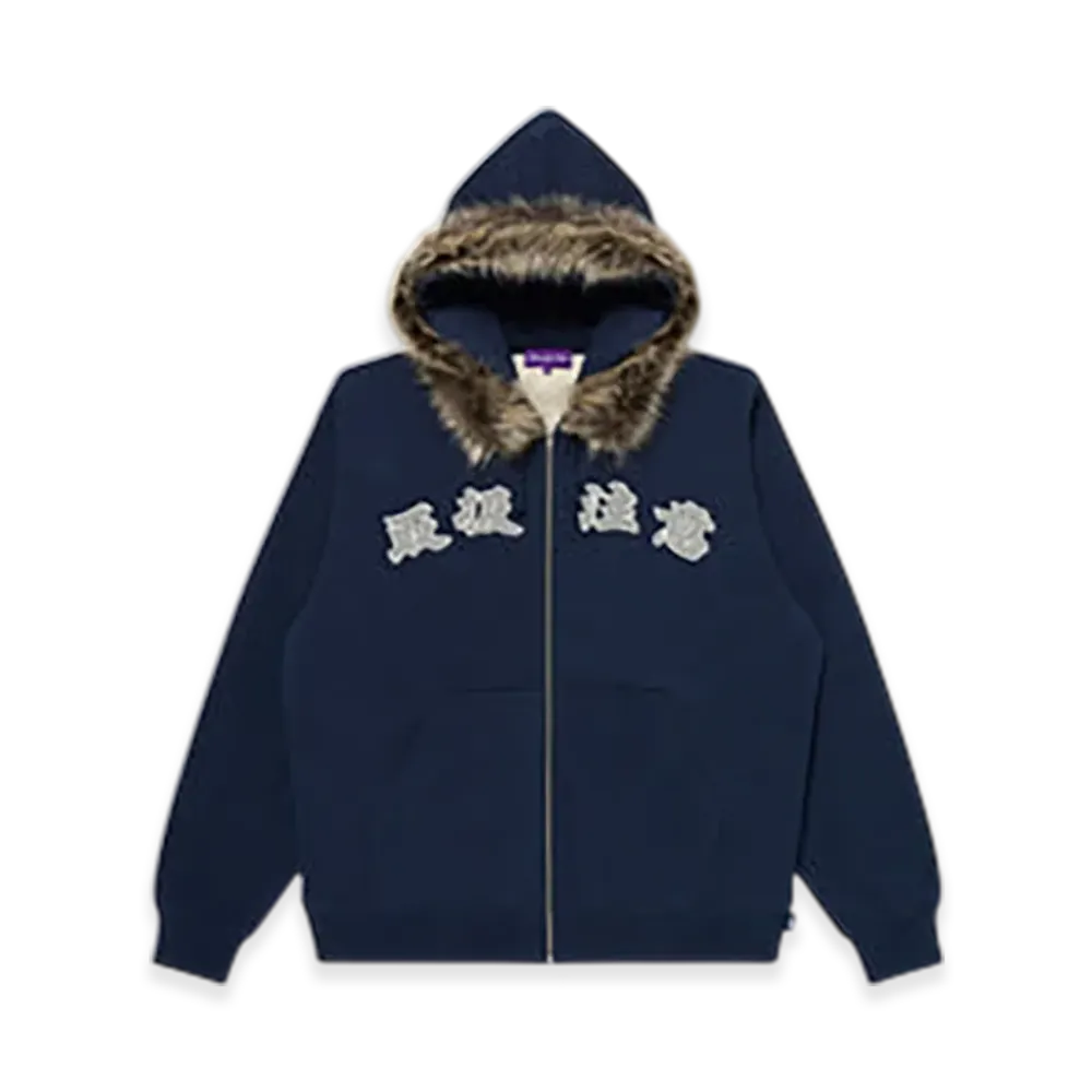 BlackEyePatch Faux Fur Hooded HWC Zip Hoodie "Navy"