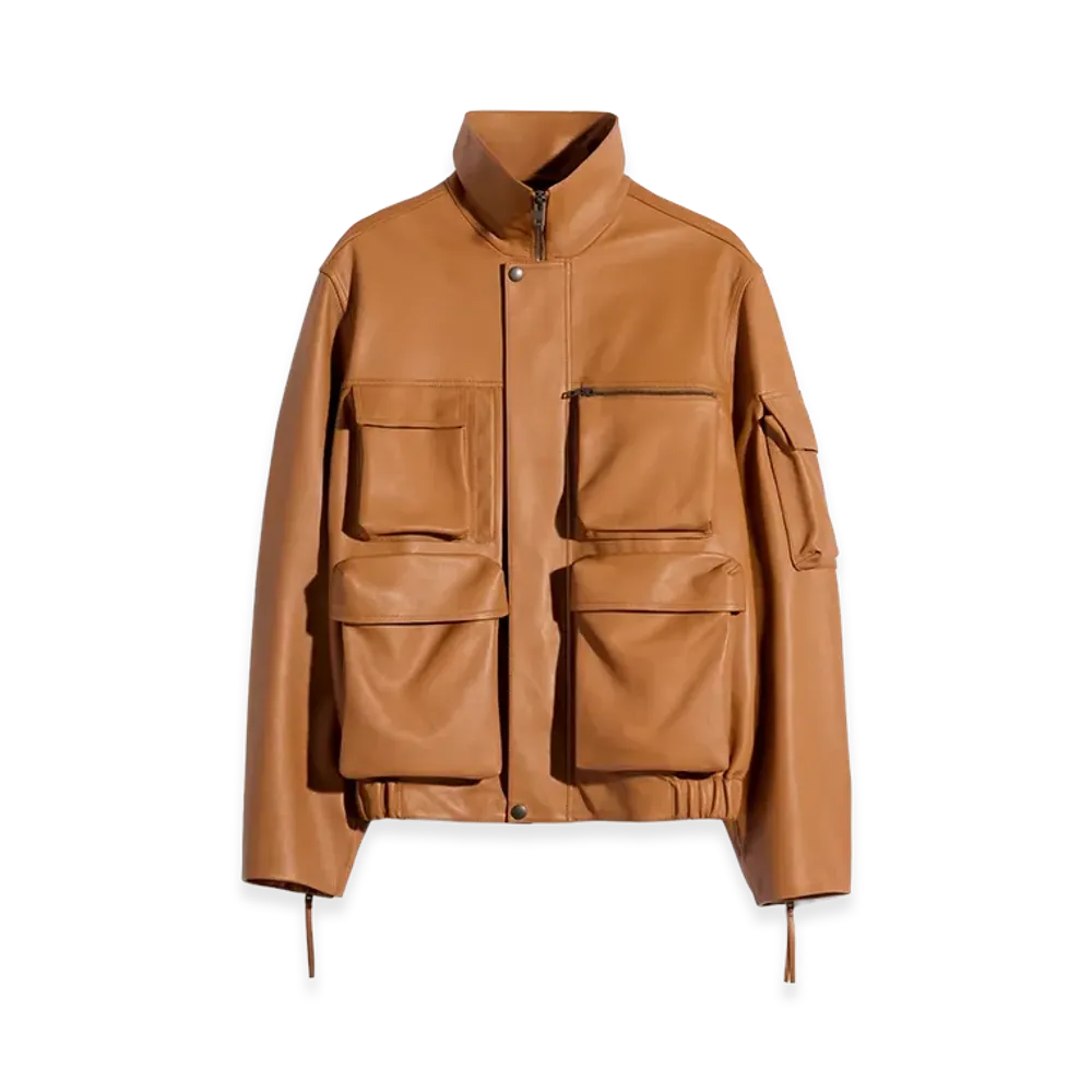 LEMAIRE Women's Pocketed Leather Blouson "Toffee"