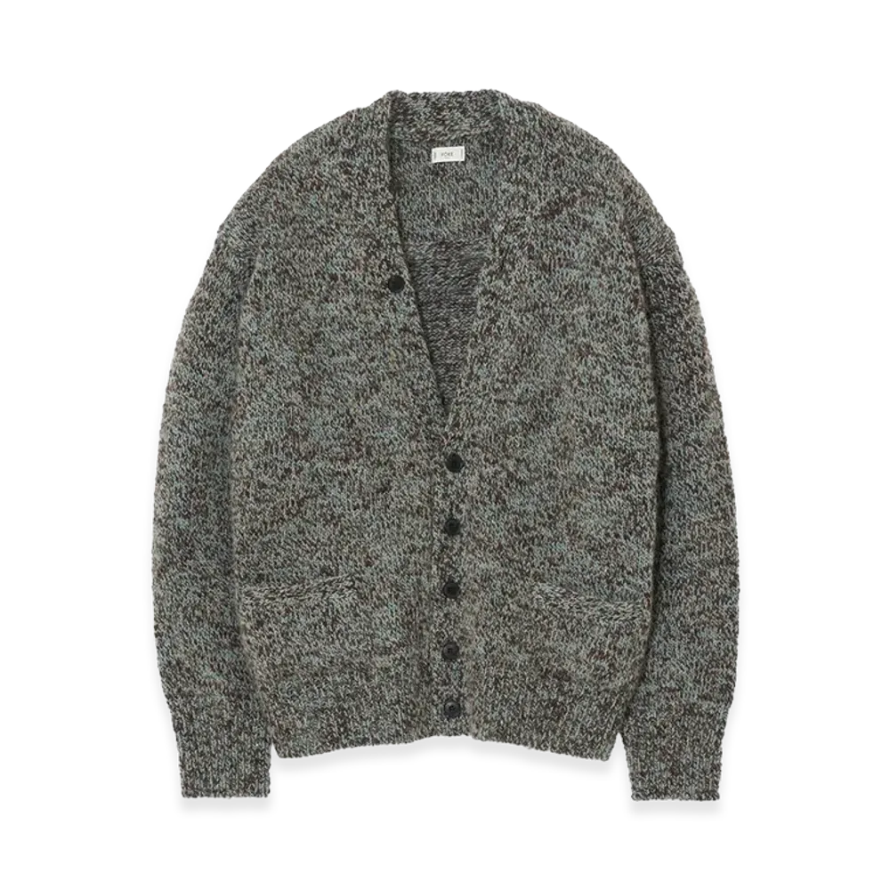 YOKE Wool Mohair Blend Mottle yarn Triple Marl Cardigan "Blue Brown"