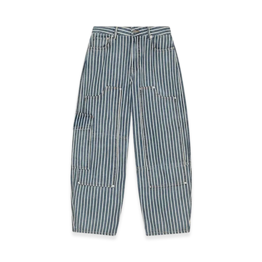 GANNI Blue Striped Carpenter Jeans "Soft Chamber"