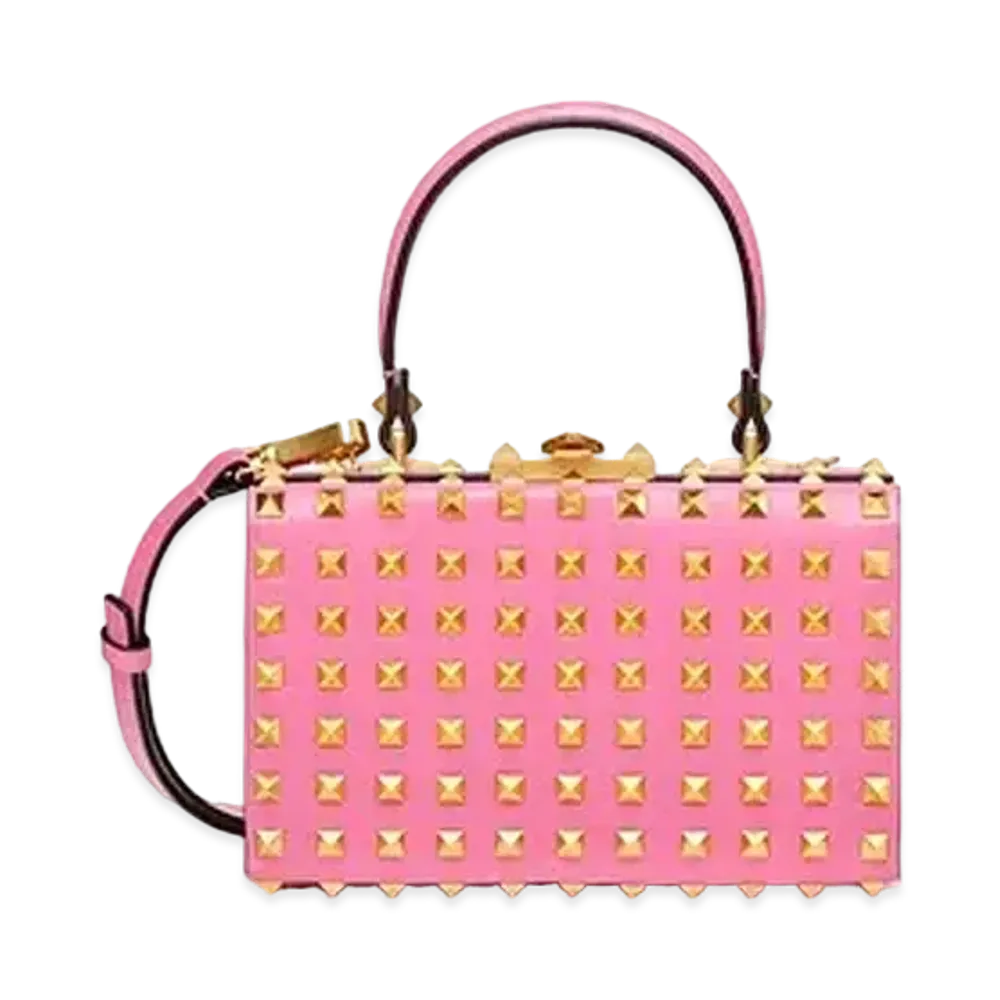 Valentino Bag Box Rock Studs Alcove Grain Calfskin All Over Studs "Pink"