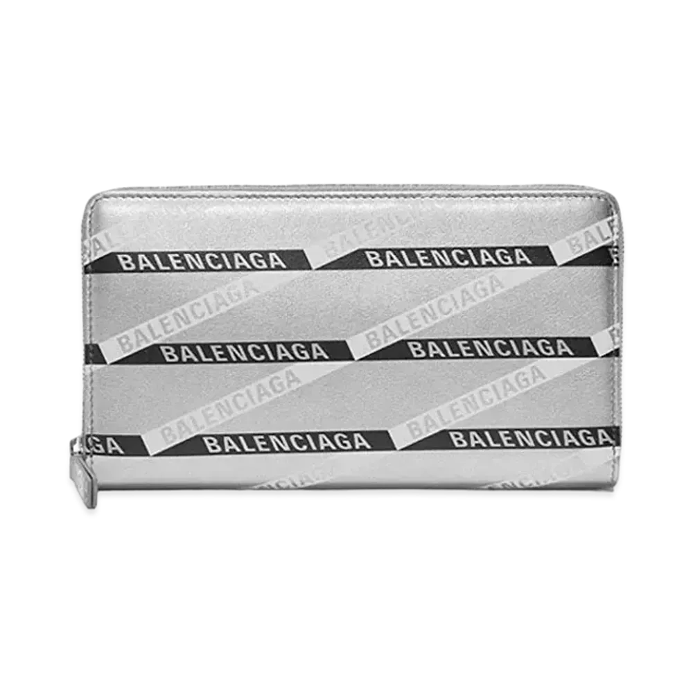 BALENCIAGA Everyday Monogram Round Zipper Wallet "Silver"