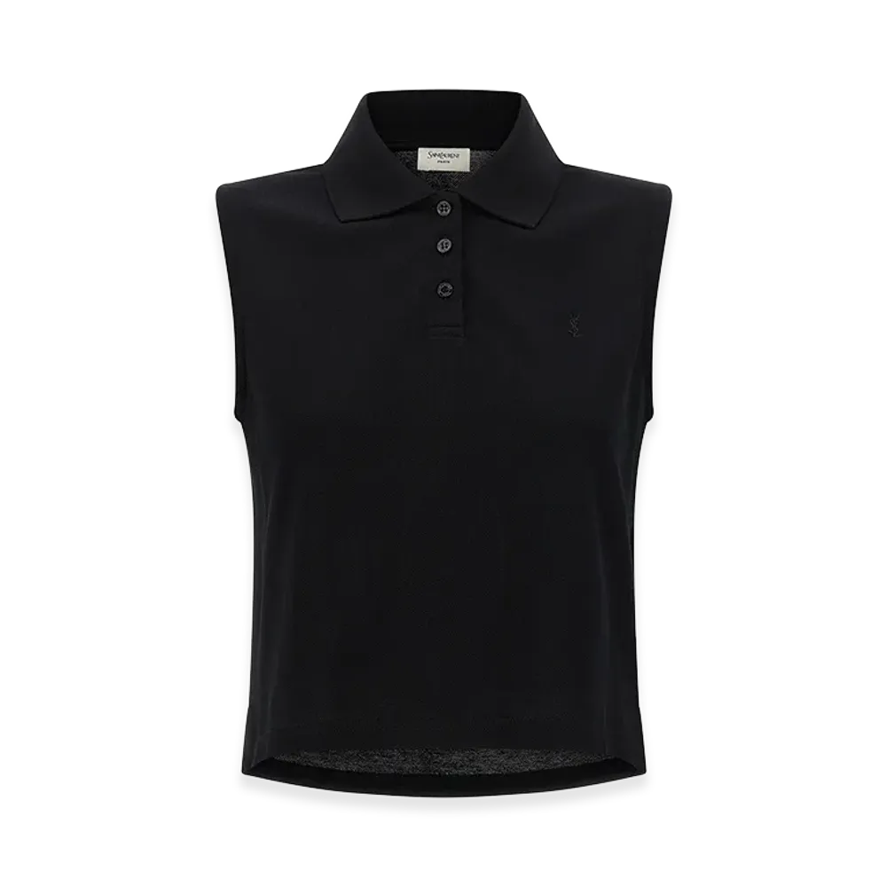 Saint Laurent Women's Cassandre Embroidered Polo Shirt "Black"