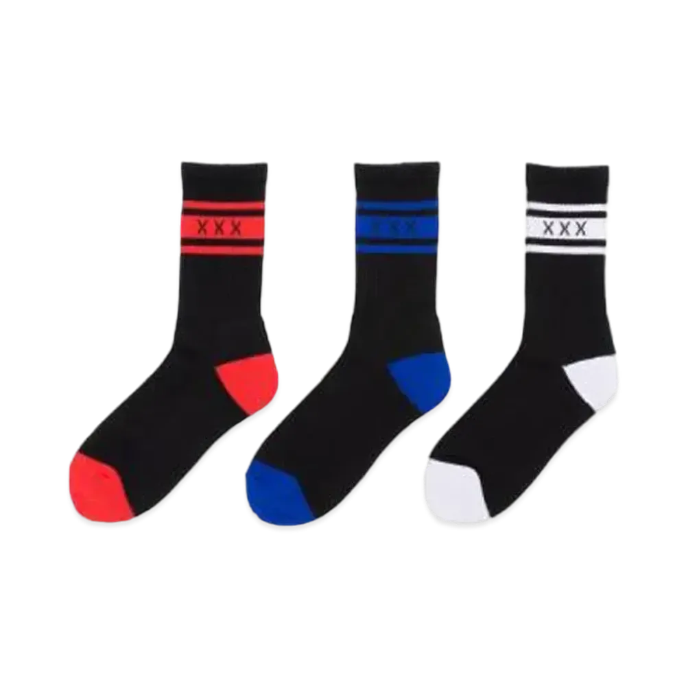 GOD SELECTION XXX SOCKS (3PIECE 1PACK) GX-A22-SO-01 "Black/Red  Black Blue ・ Black/White"