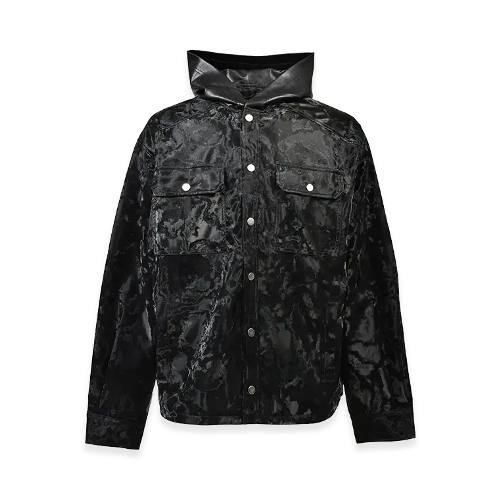 BREATH New Rich Faux Leather Hoodie Shirt "Black"