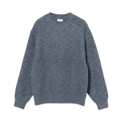 BEAMS 5 Gauge Shaggy Crew Neck Knit "Blue"