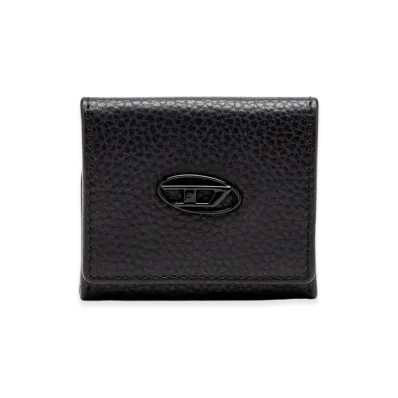 Diesel Hissu Evo Coin Case Coin Purse In Grainy Leather "Black"