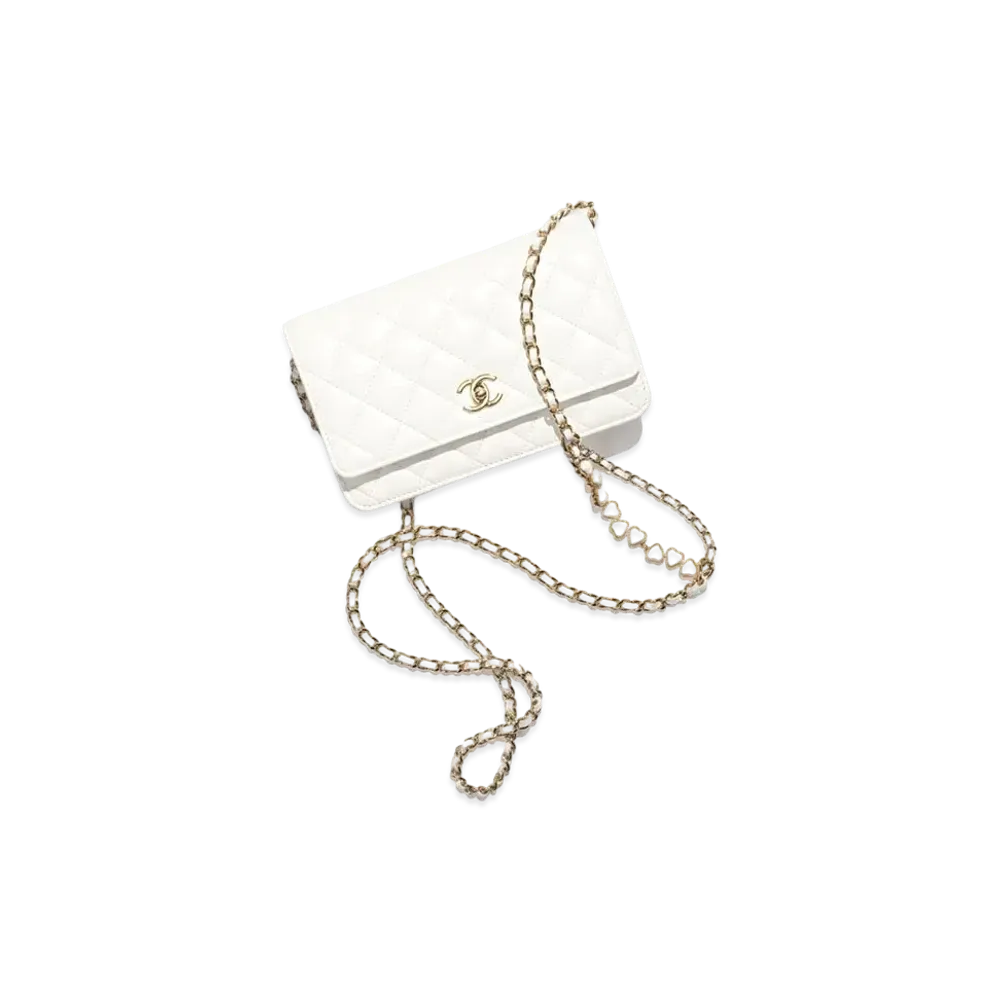 CHANEL Wallet on Chain Shiny Crumpled Calfskin Resin "White"