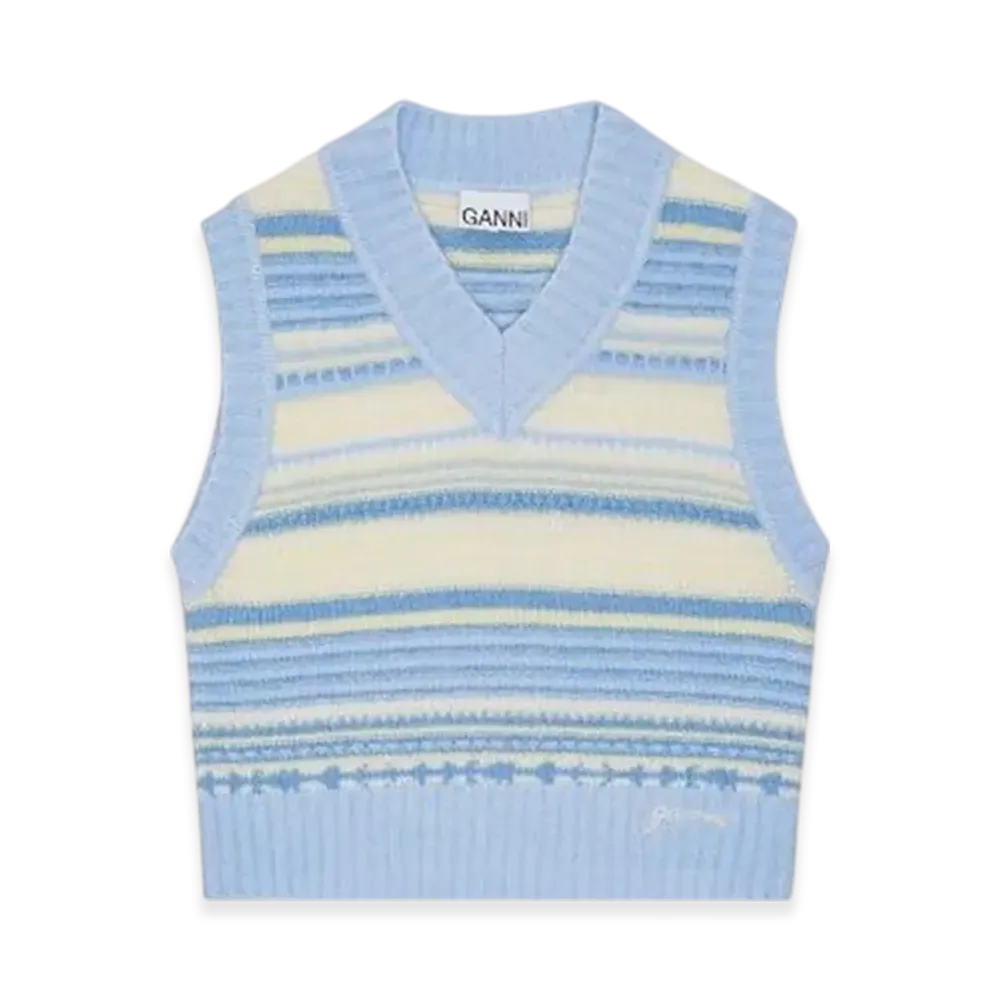 GANNI Soft Wool Stripe Vest "Skyway"