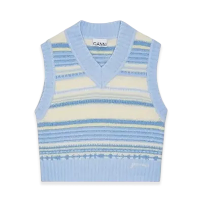 GANNI Soft Wool Stripe Vest "Skyway"