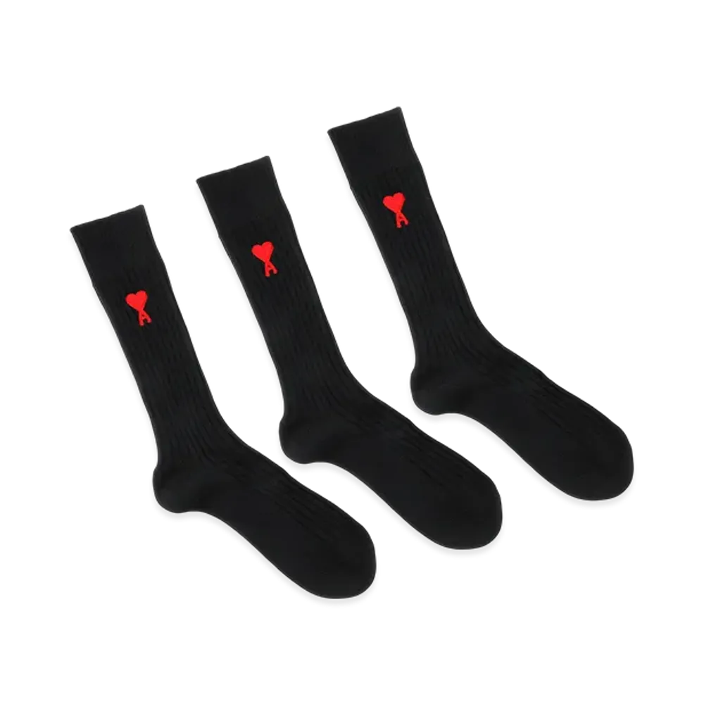 AMI PARIS Three Pack Ami De Coeurs Socks "Black"