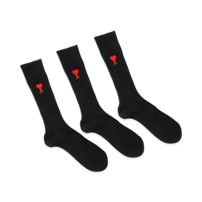 AMI PARIS Three Pack Ami De Coeurs Socks "Black"