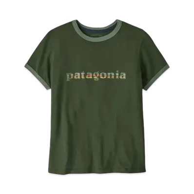 Patagonia Women's 73 Skyline Logo Organic Ringer Tee "Pine Green"