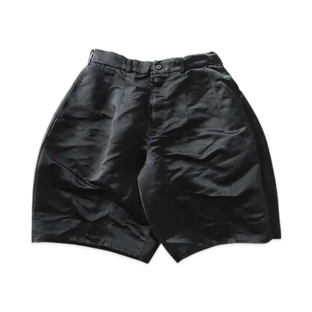 BLACK COMME des GARCONS Polyester Heavy Satin Shorts Garment Treated "Black"