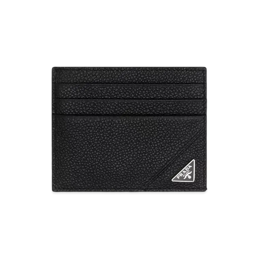 PRADA Vitello Micro Grain Leather Card Holder "Black"