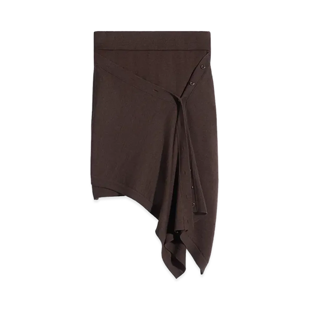 LEMAIRE Women's Merino Blend Buttoned Skirt "Dark Cacao"