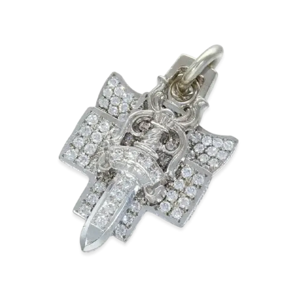 Chrome Hearts 18K 3 Trinkets Pave Diamond Charm "White Gold"