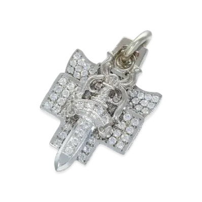 Chrome Hearts 18K 3 Trinkets Pave Diamond Charm "White Gold"