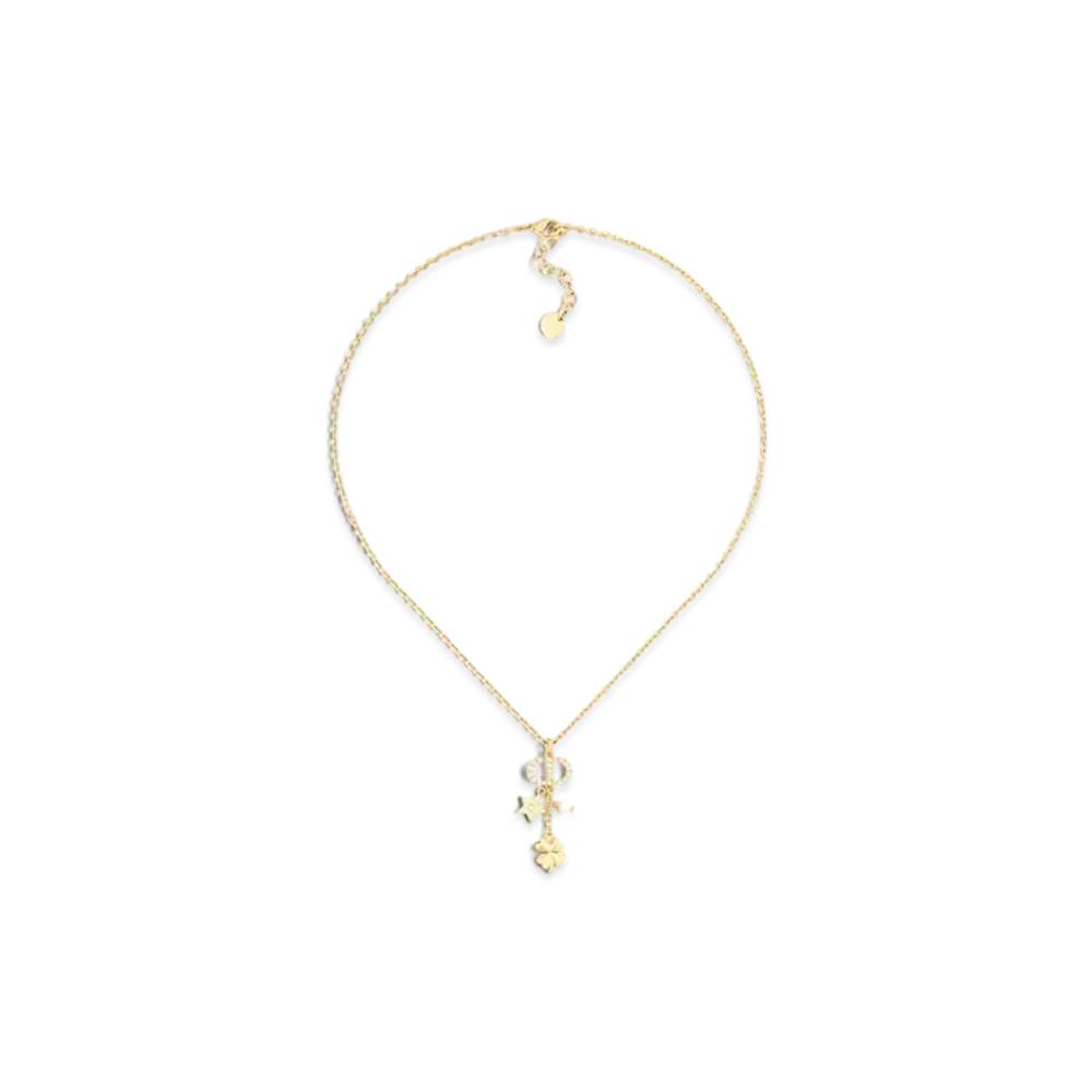 Dior Petit CD Lucky Charms Necklace Metal with a Resin Pearl and Crystals "Gold/Silver/White"