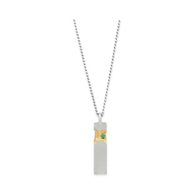 TOMWOOD Mined Cube Pendant Emerald "Silver"