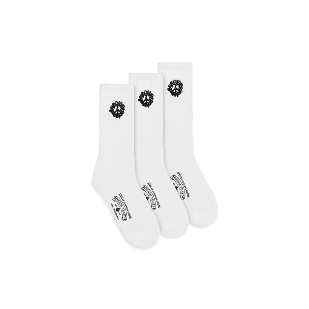 DENIM TEARS Cotton Peace Wreath 3-Pack Socks "White"