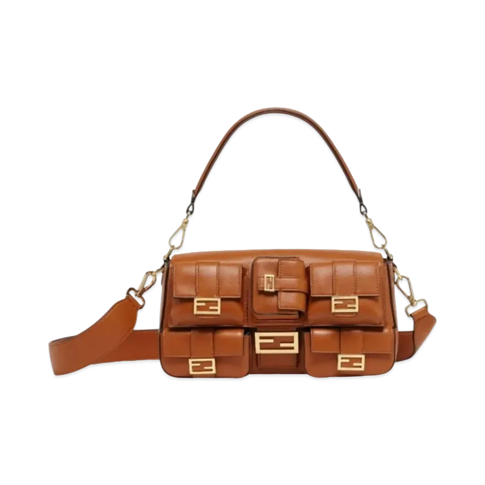 FENDI Multipocket Baguette Leather Bag "Brown"