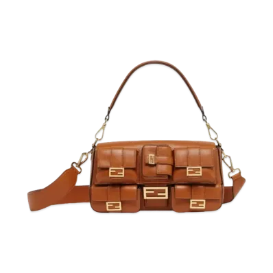 FENDI Multipocket Baguette Leather Bag "Brown"