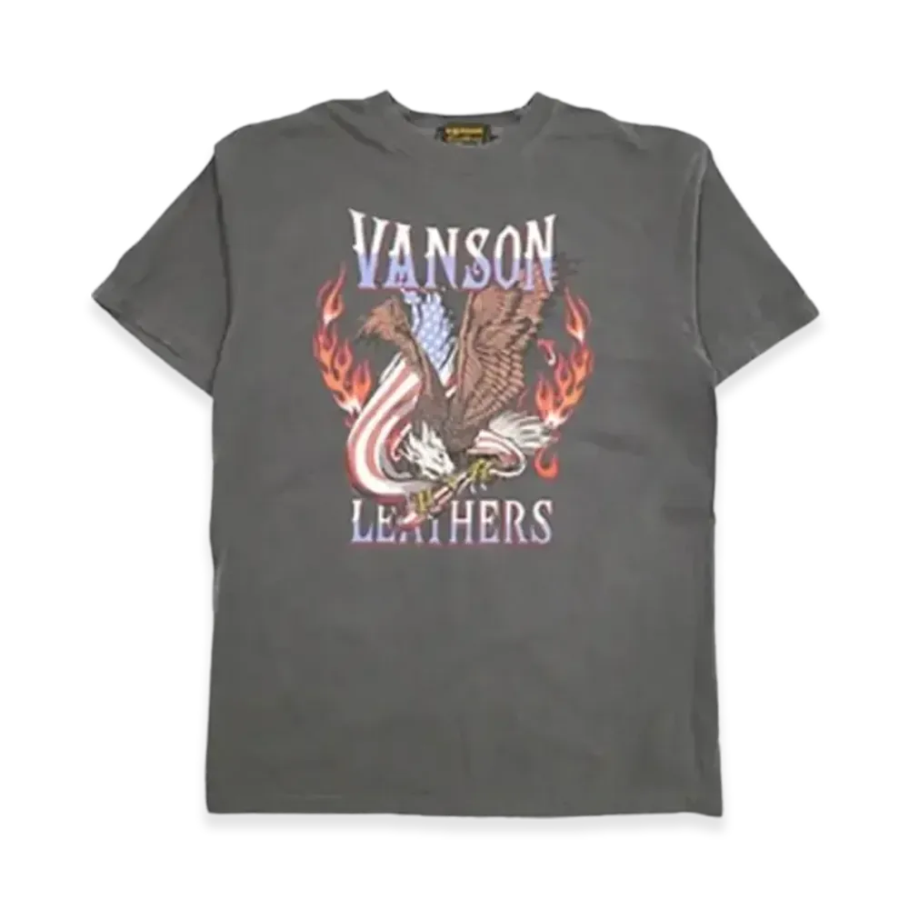 VANSON Cotton Sheeting Pigment Sye SS T-shirt "Sumikuro"