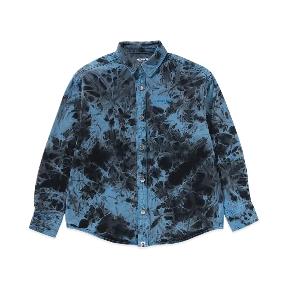 A BATHING APE Destoryed Bleach Bathing Ape Logo LS Shirt "Blue"