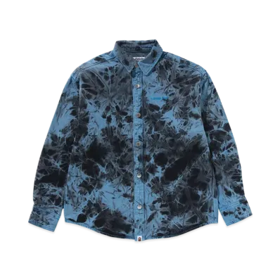 A BATHING APE Destoryed Bleach Bathing Ape Logo LS Shirt "Blue"