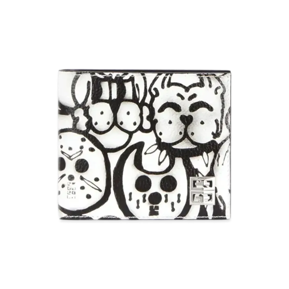 GIVENCHY 4G Wallet In Leather With Tag Effect Prints "White/Black"