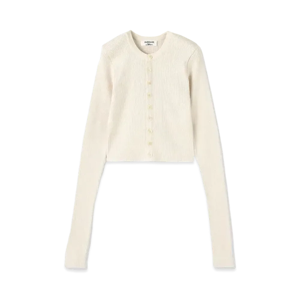 Ron Herman 15th Anniversary AURALEE Silk Giza Rib Short Cardigan "White"