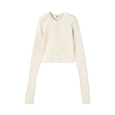 Ron Herman 15th Anniversary AURALEE Silk Giza Rib Short Cardigan "White"