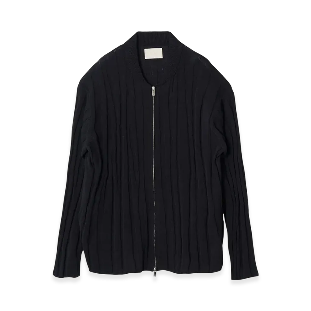 YOKE Linen Like Cotton Roundum Rib Zip Knit Blouson "Black"