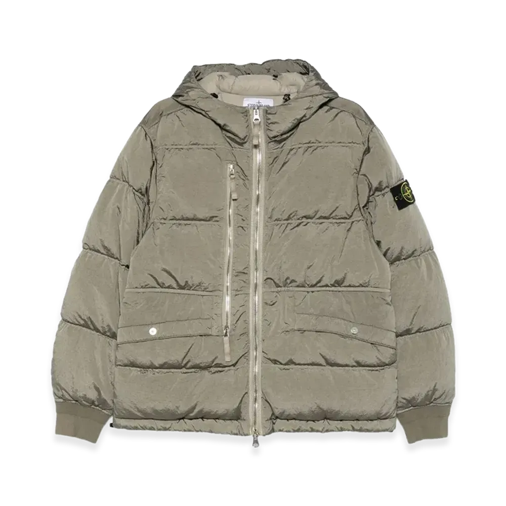 Stone Island Down Jacket with Zip and Hood "Green"