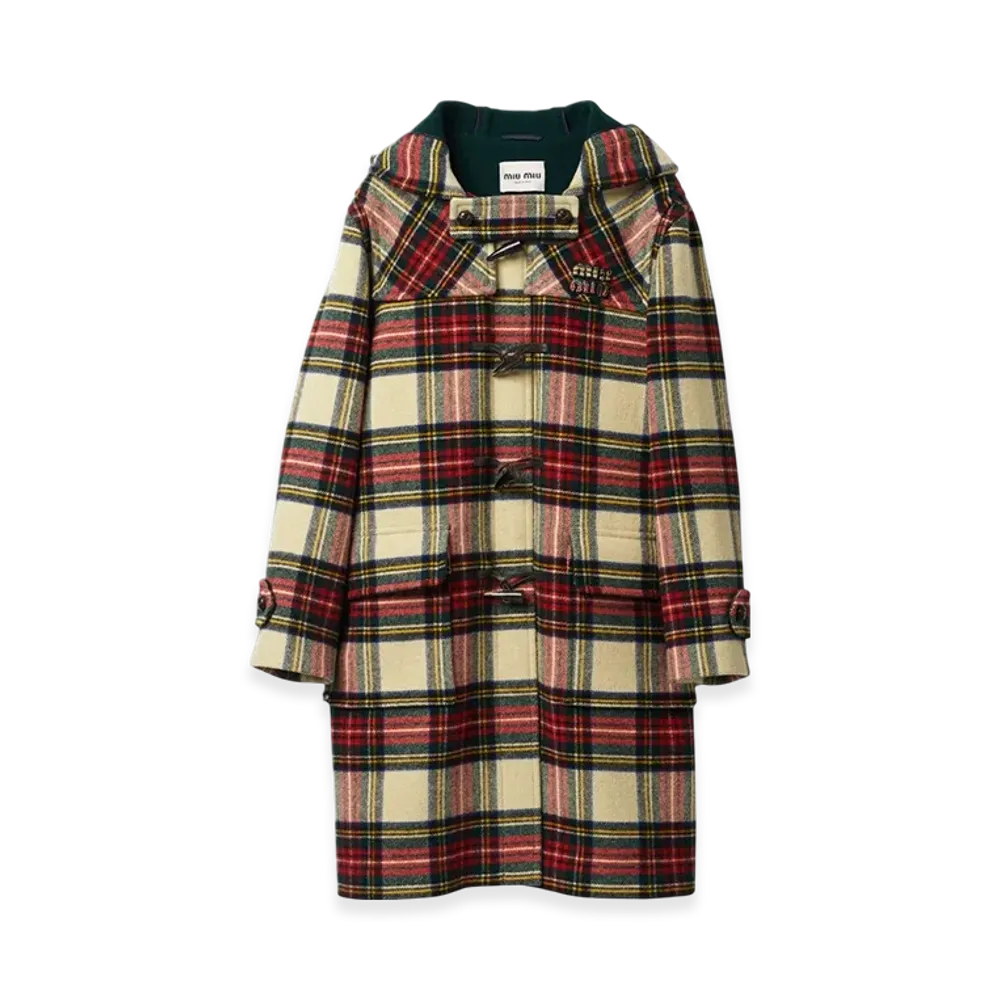 MIU MIU Women's Single Breasted Plaid Cloth Coat "Ivory"