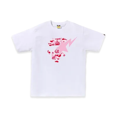 A BATHING APE ABC Camo Ape Face Sta Tee "White/Pink"