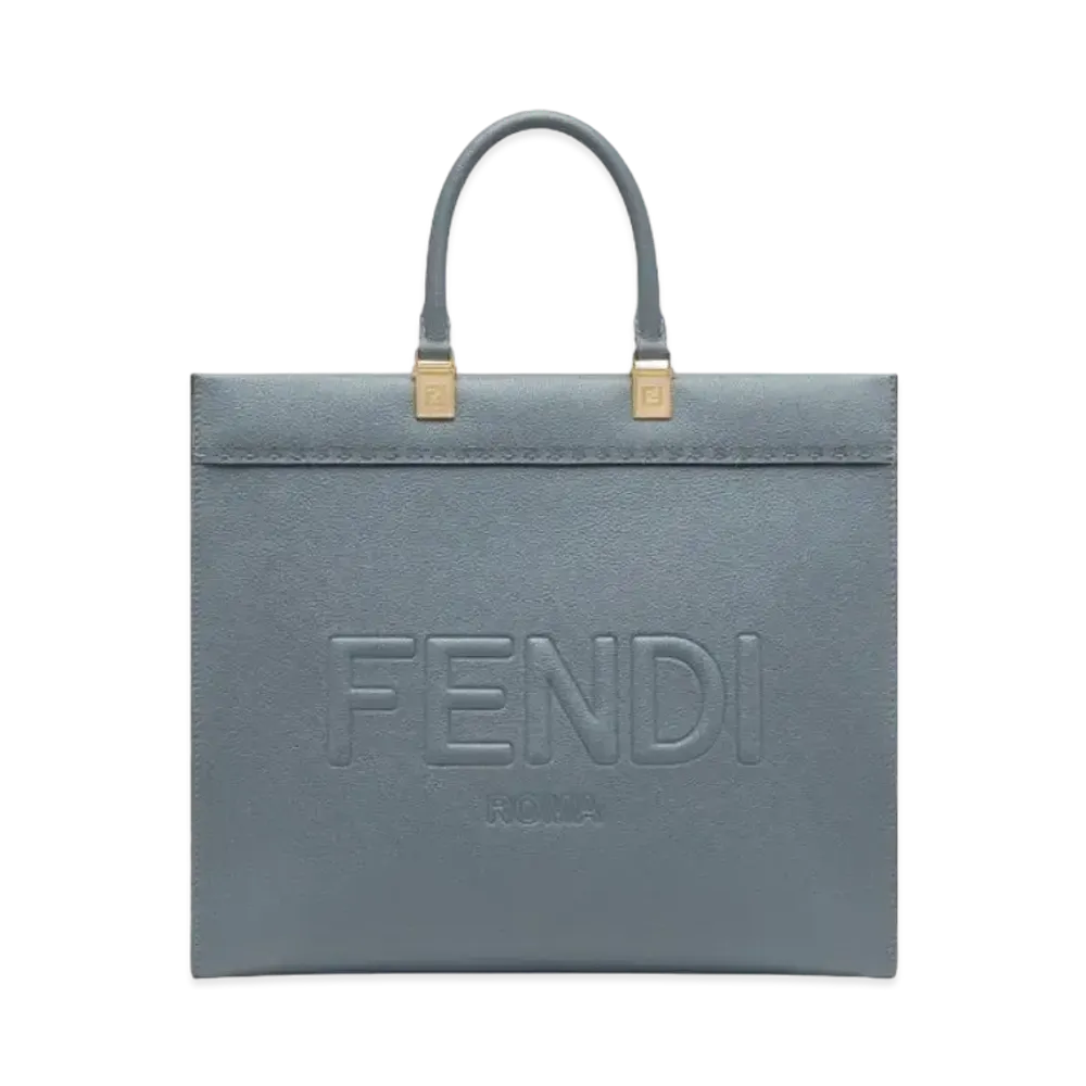 FENDI Sunshine Medium Leather Shopper "Blue"