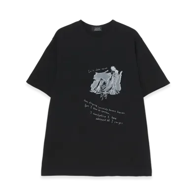 Yohji Yamamoto Combed Jersey Pigmented PT Short Slv Round Neck Print T "Black"