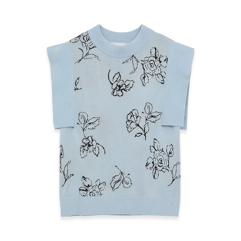 CLANE x Minami Tanaka Thin Flower Square Sleeve Knit Tops "Sax"