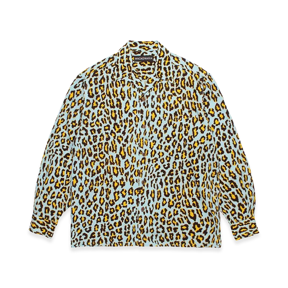 WACKO MARIA Leopard Open Collar Shirt "Blue"