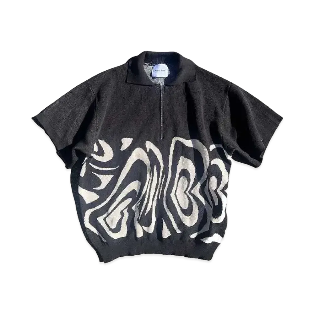 Student Apathy Mable half zip knit polo "BLACK"