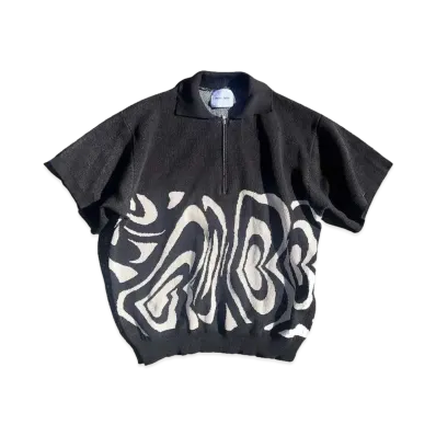 Student Apathy Mable half zip knit polo "BLACK"