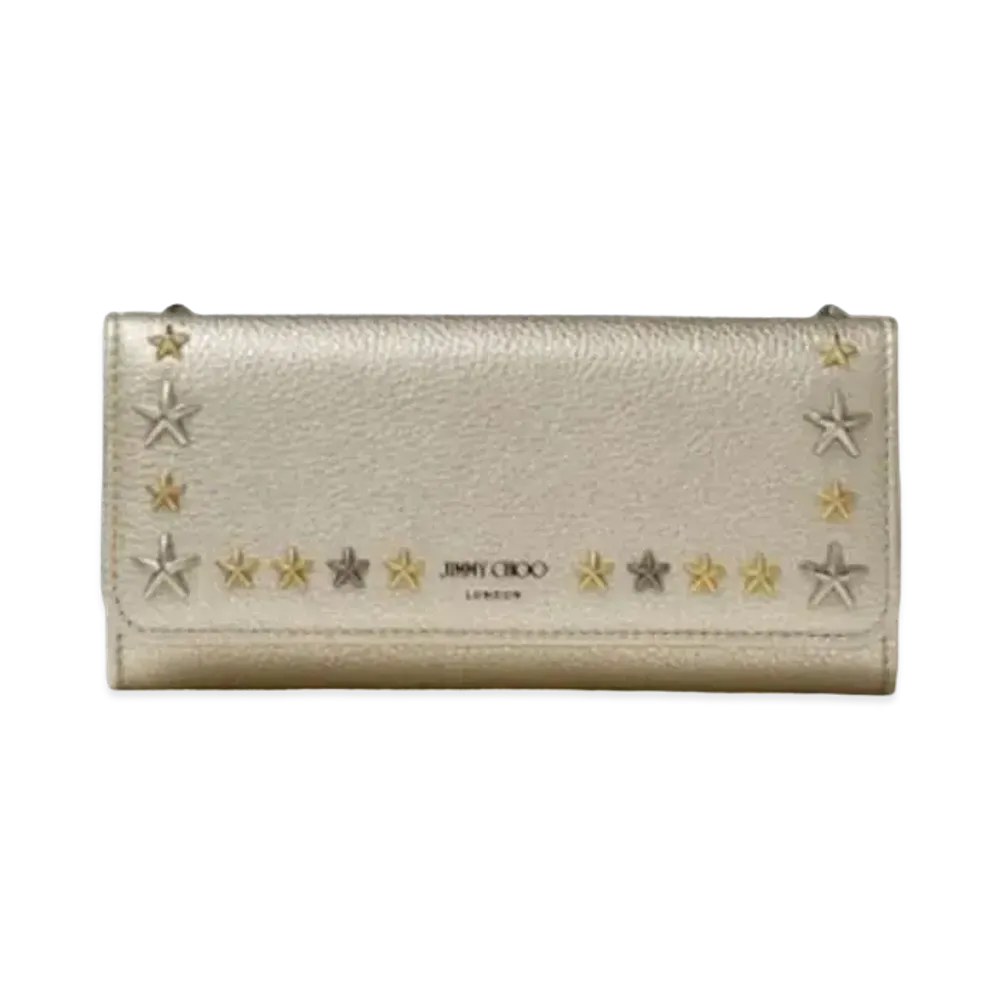 Jimmy Choo Nino Metallic Soft Grainy Calf Wallet With Star Studs "Mix/Light Gold"
