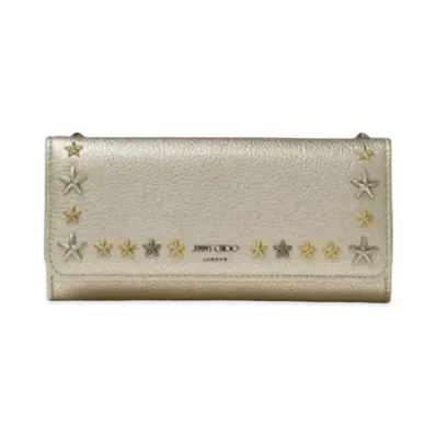 Jimmy Choo Nino Metallic Soft Grainy Calf Wallet With Star Studs "Mix/Light Gold"